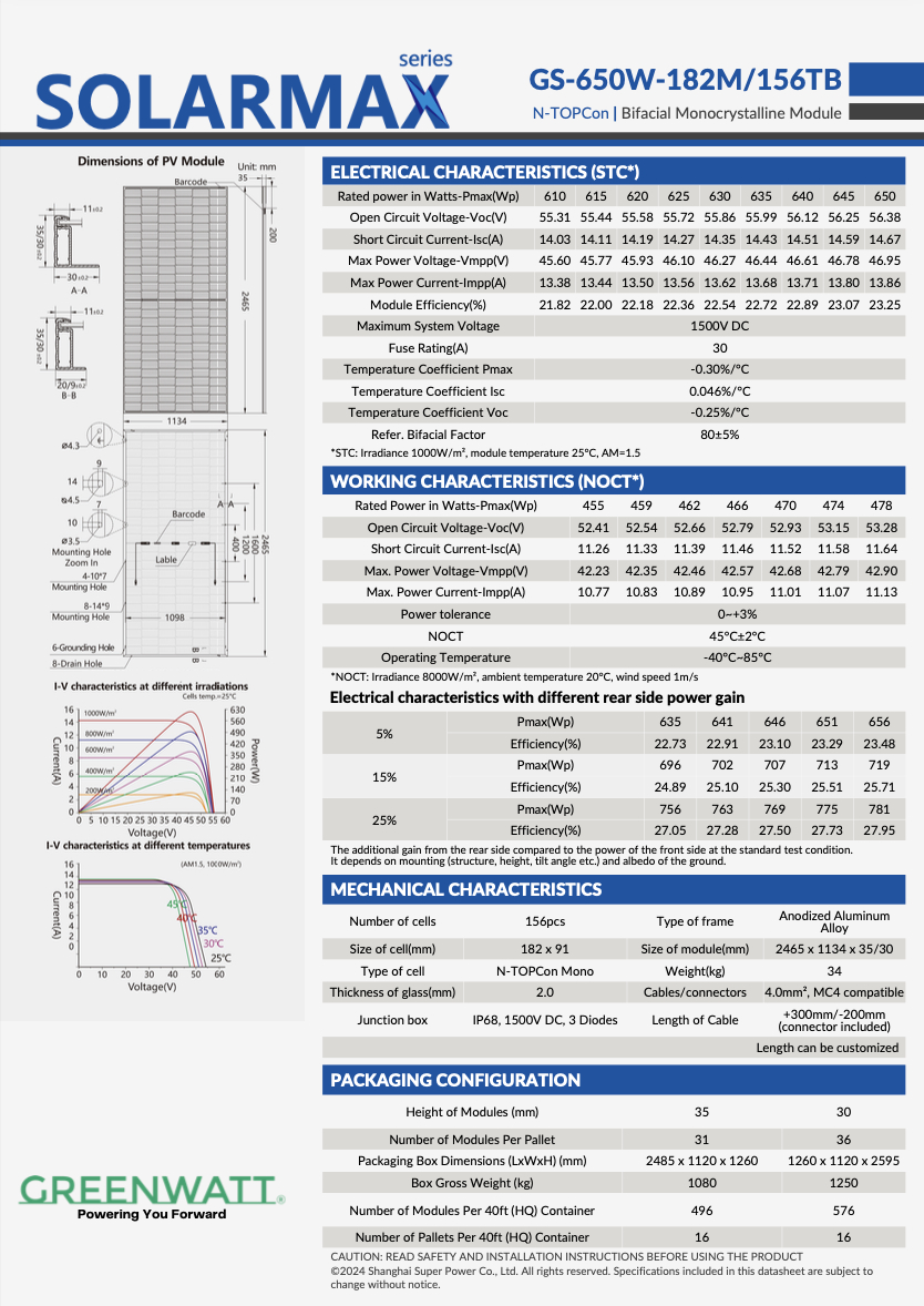 Solar Panel Spec Sheet
